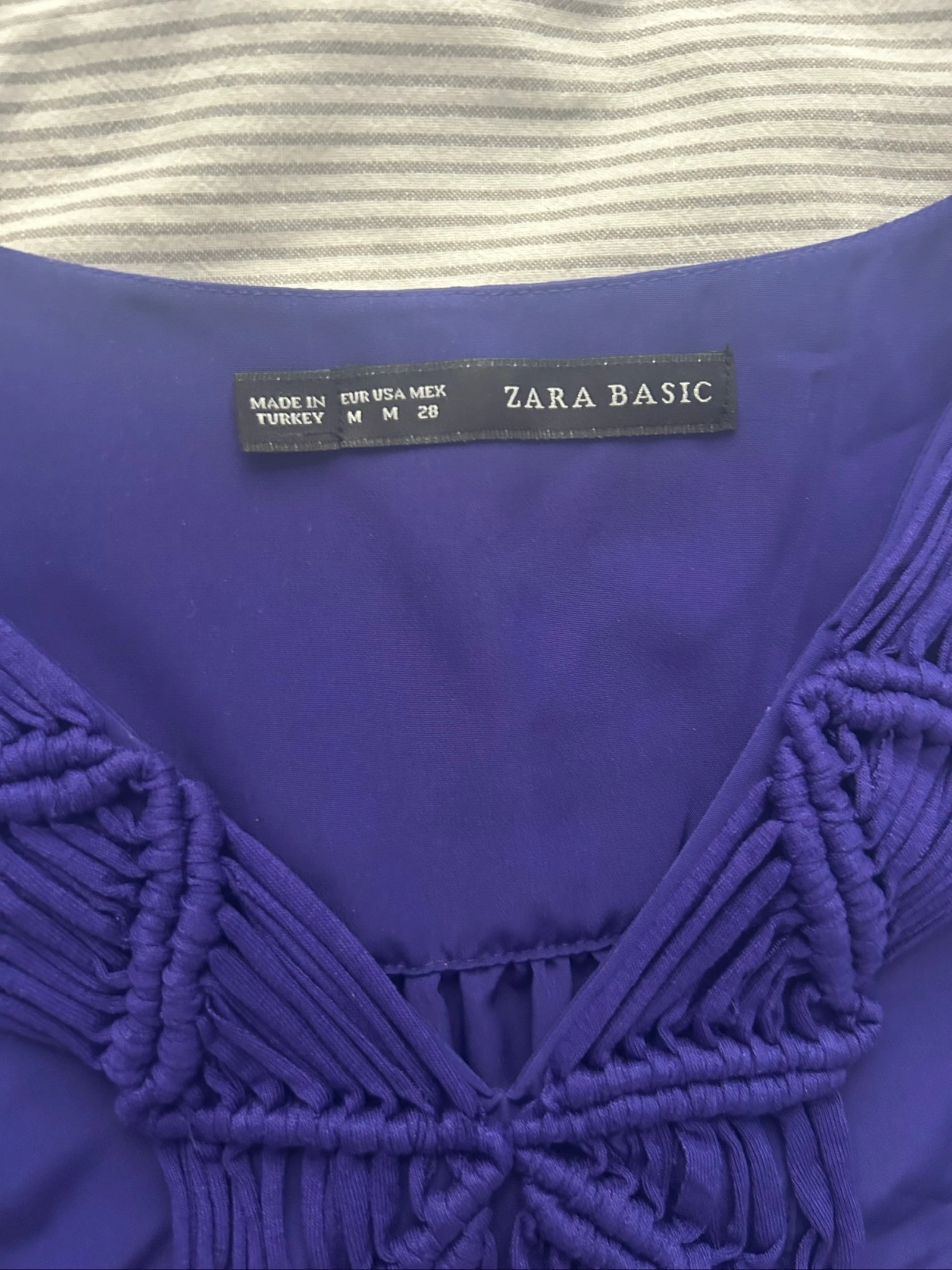 Vestido recto veraniego azul Zara Basic con macramé y flecos – Talla M – photo 3